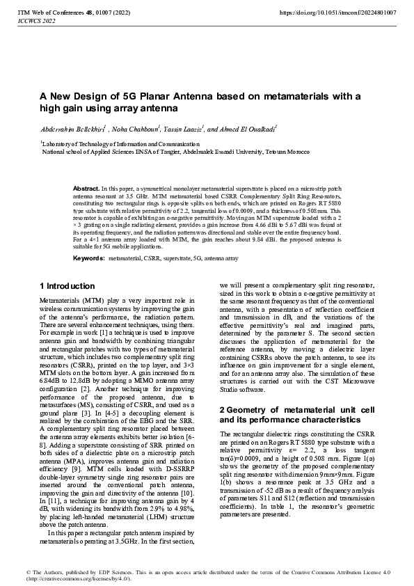(PDF) A New Design of 5G Planar Antenna based on metamaterials with a ...