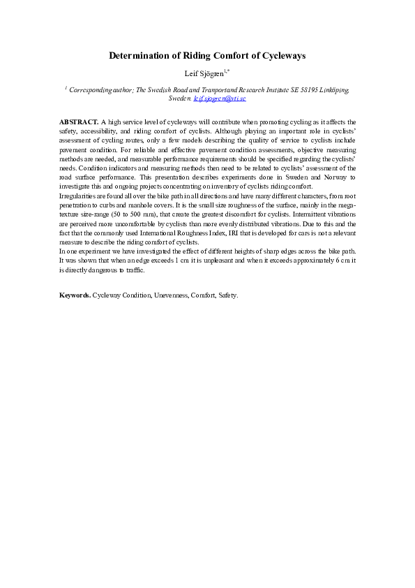 (PDF) Determination of Riding Comfort of Cycleways