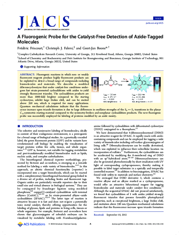 (PDF) A Fluorogenic Probe for the Catalyst-Free Detection of Azide ...