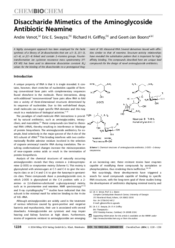 (PDF) Disaccharide Mimetics of the Aminoglycoside Antibiotic Neamine