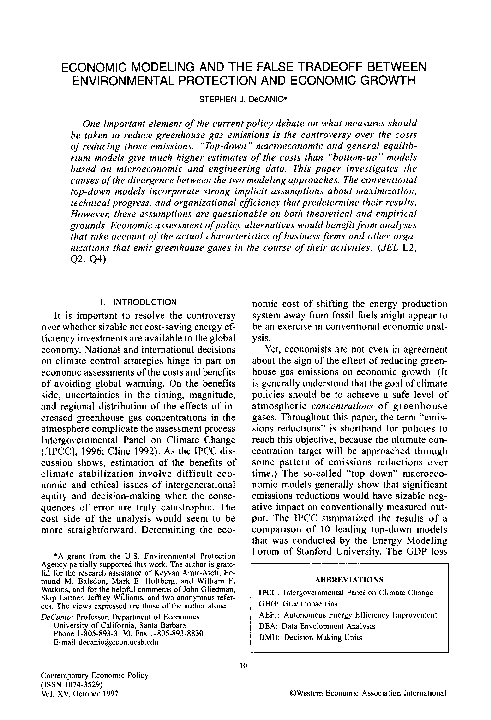 (PDF) Economic Modeling and the False Tradeoff Between Environmental ...