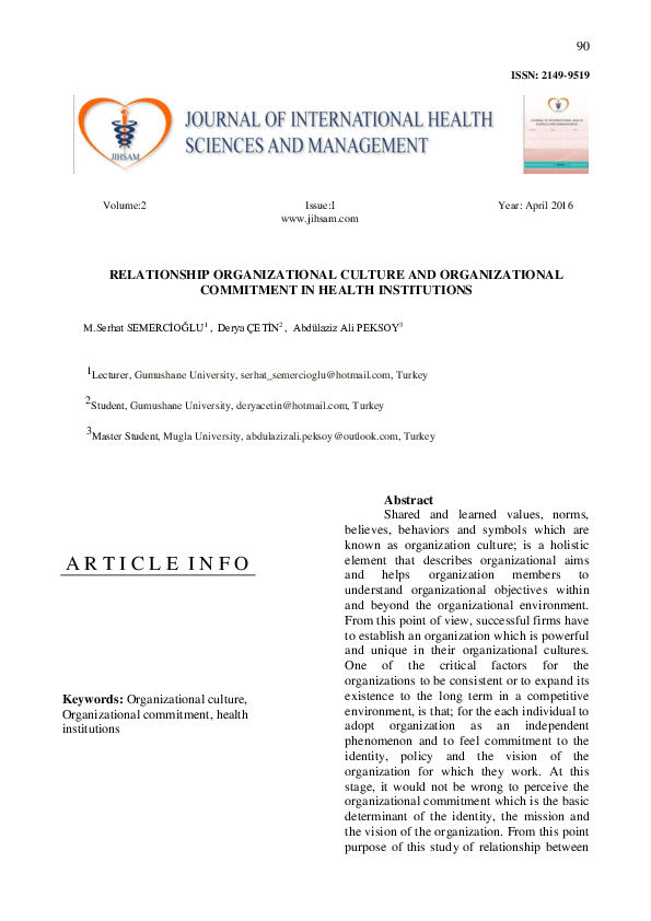 (PDF) Relationship Organizational Culture and Organizational Commitment ...