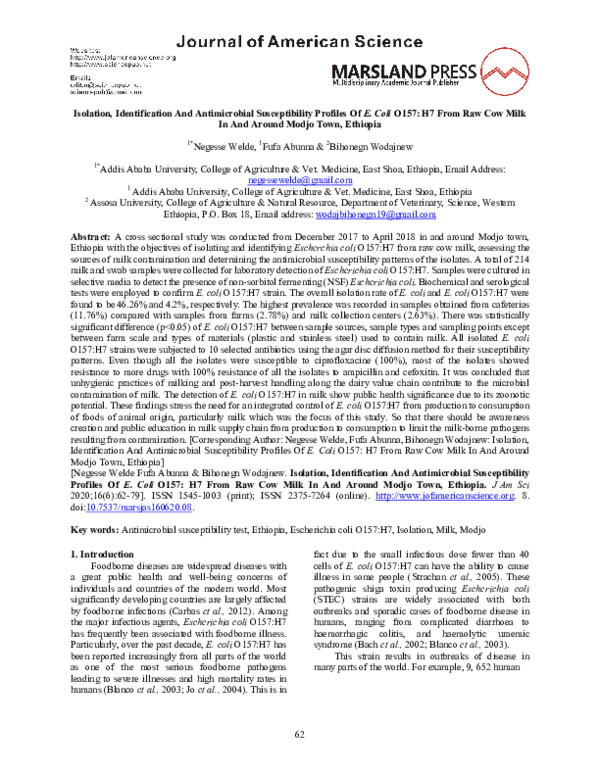 (PDF) Isolation, Identification And Antimicrobial Susceptibility ...