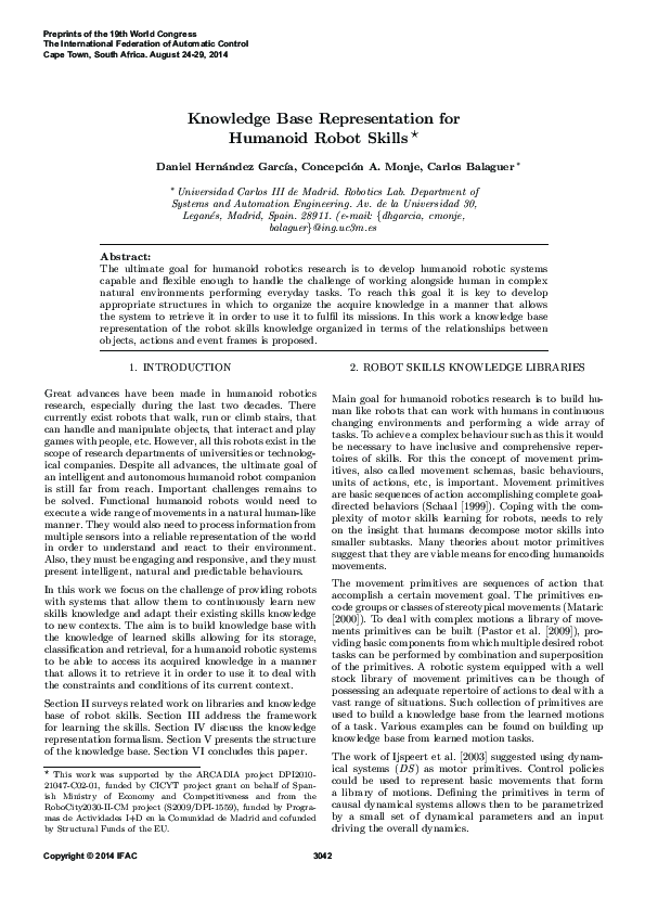 (PDF) Knowledge Base Representation for Humanoid Robot Skills