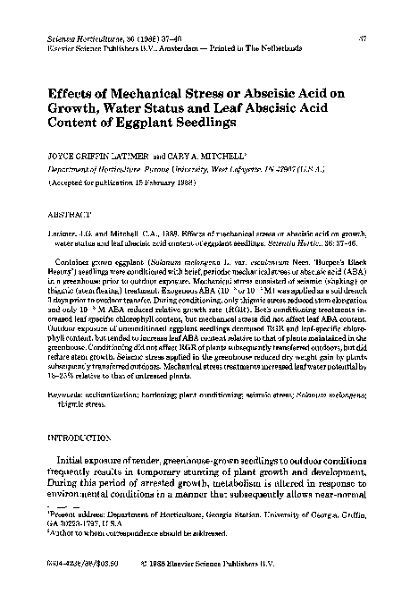 (PDF) Effects of mechanical stress or abscisic acid on growth, water ...
