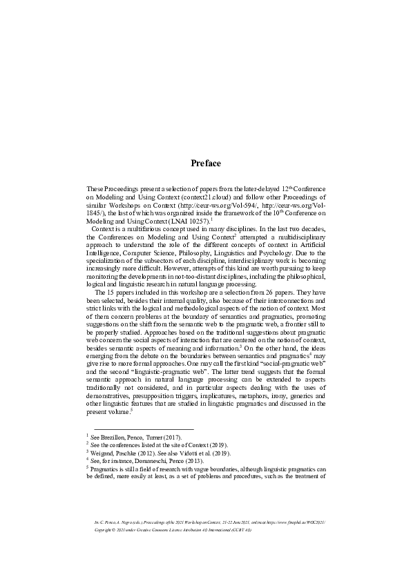 (PDF) Preface to Workshop on Context 2021