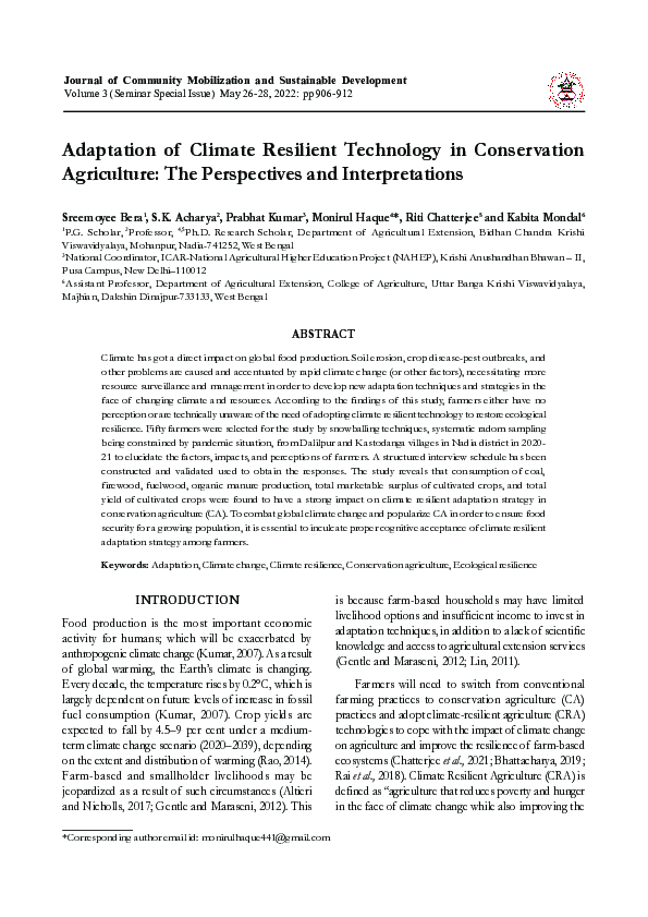 (PDF) Adaptation of Climate Resilient Technology in Conservation ...