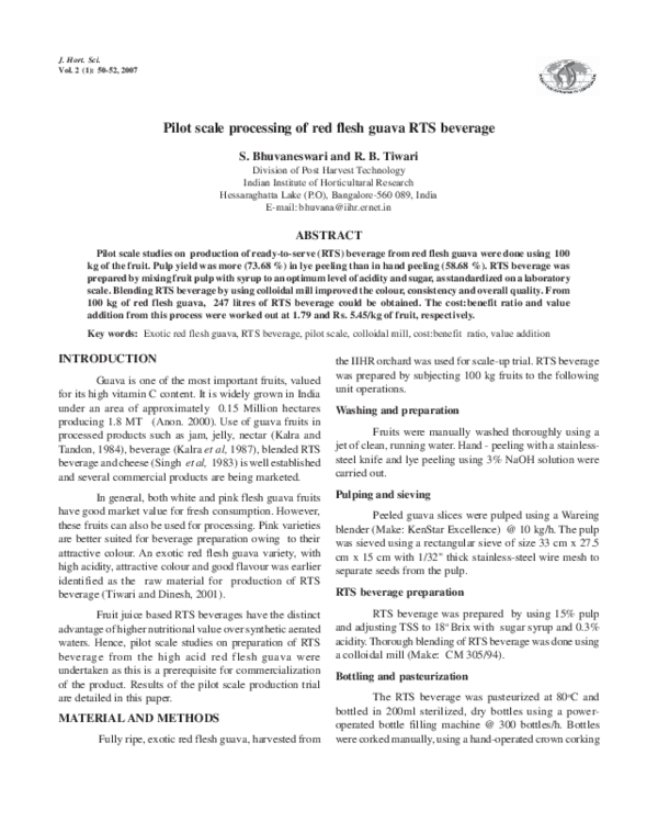 (PDF) Pilot scale processing of red flesh guava RTS beverage