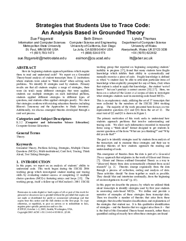 (PDF) Strategies that students use to trace code