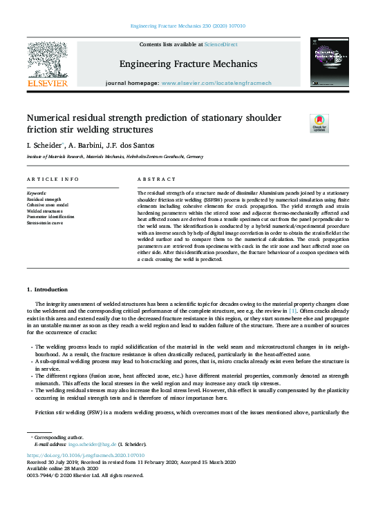 (PDF) Numerical residual strength prediction of stationary shoulder ...
