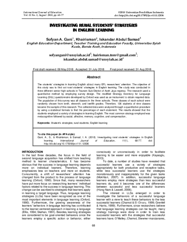(PDF) Investigating Rural Students’ Strategies in English Learning
