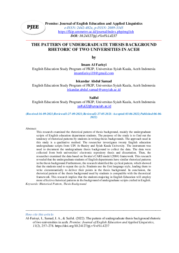(PDF) The Pattern of Undergraduate Thesis Background Rhetoric of Two ...