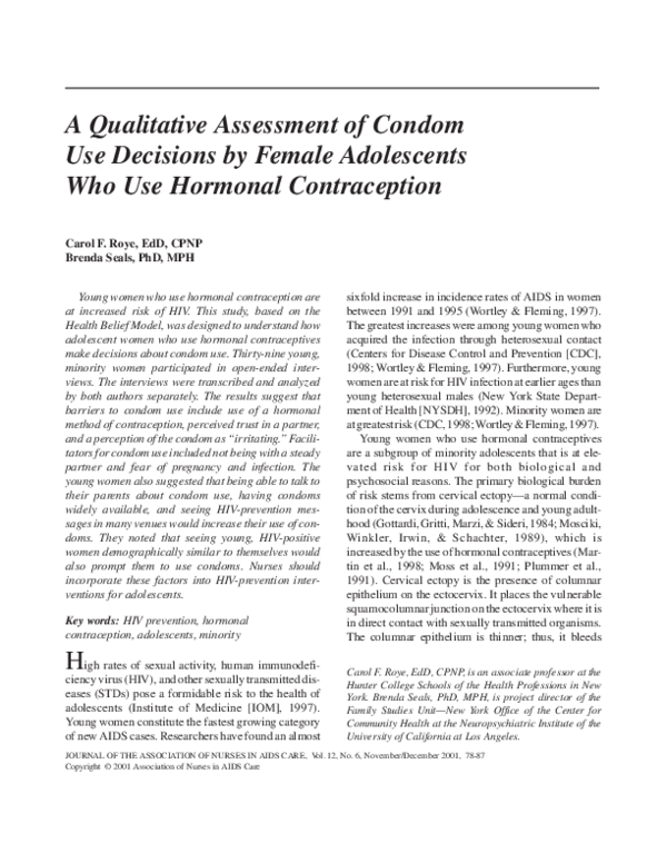 (PDF) A Qualitative Assessment of Condom Use Decisions by Female ...