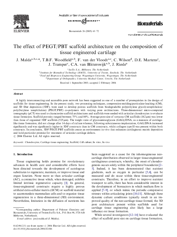 (PDF) The effect of PEGT/PBT scaffold architecture on the composition ...
