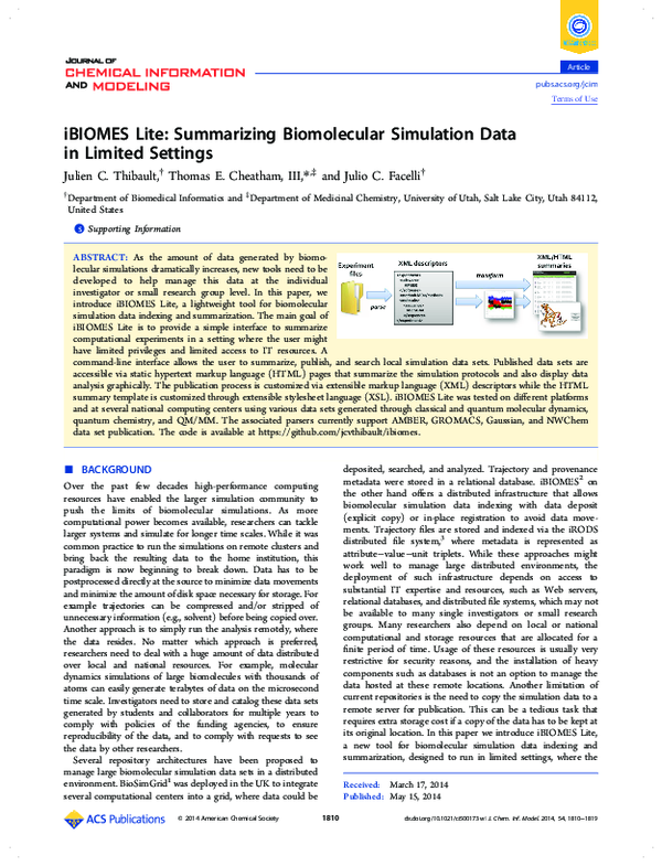 (PDF) iBIOMES Lite: summarizing biomolecular simulation data in limited ...