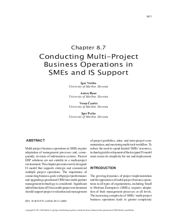 (PDF) Conducting Multi-Project Business Operations in SMEs and IS ...