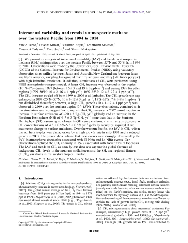(PDF) Interannual variability and trends in atmospheric methane over ...