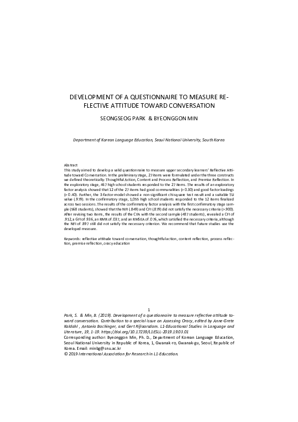 (PDF) Development of a questionnaire to measure reflective attitude ...