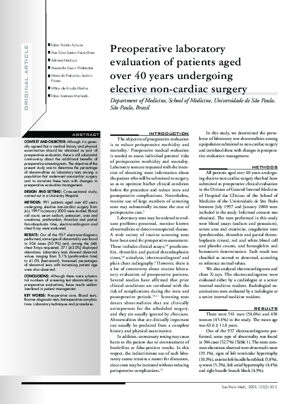 (PDF) Preoperative laboratory evaluation of patients aged over 40 years ...