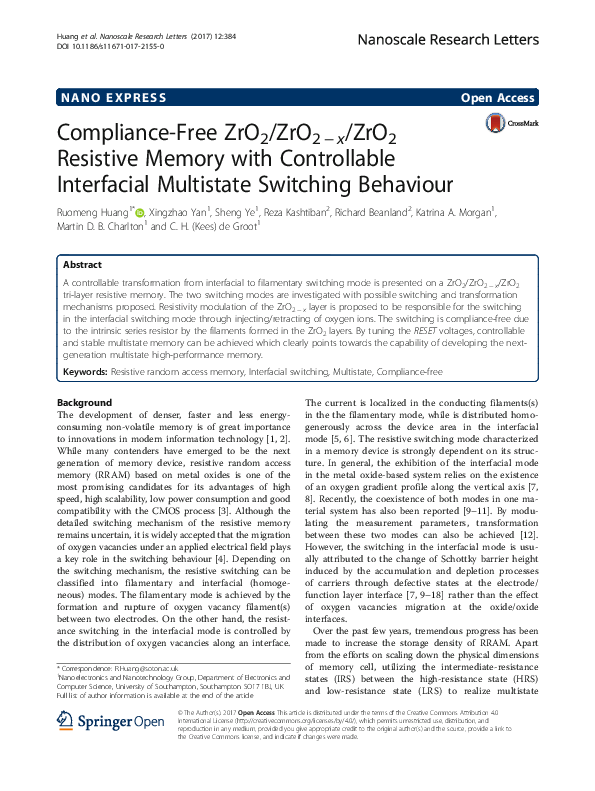 (PDF) Compliance-Free ZrO2/ZrO2 - x /ZrO2 Resistive Memory with ...