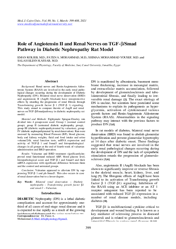 (PDF) Role of Angiotensin II and Renal Nerves on TGF-b/SmadPathway in ...