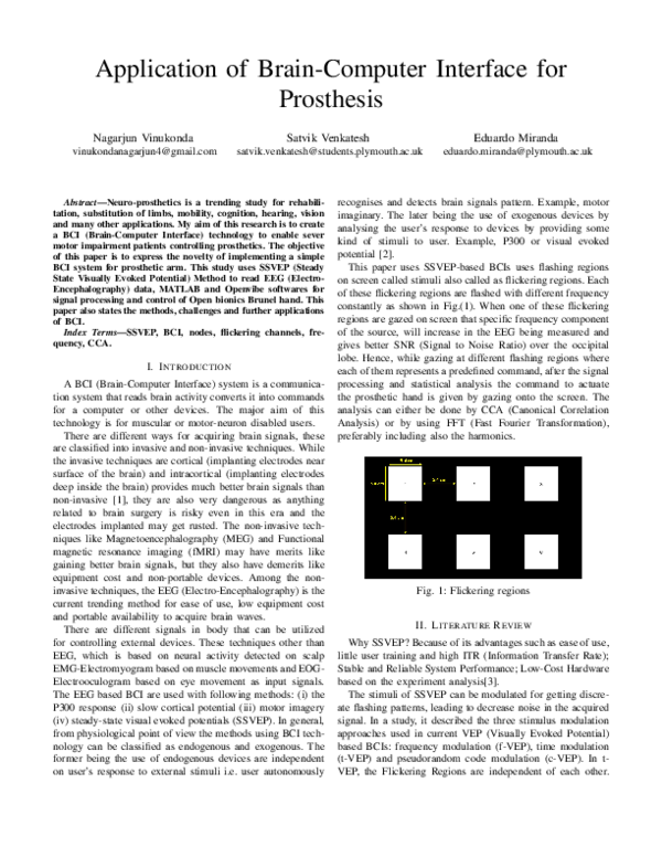 (PDF) Application of Brain-Computer Interface for Prosthesis