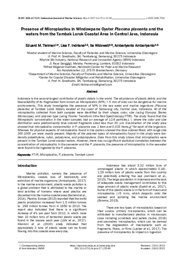 (PDF) Presence of Microplastics in Windowpane Oyster Placuna placenta ...