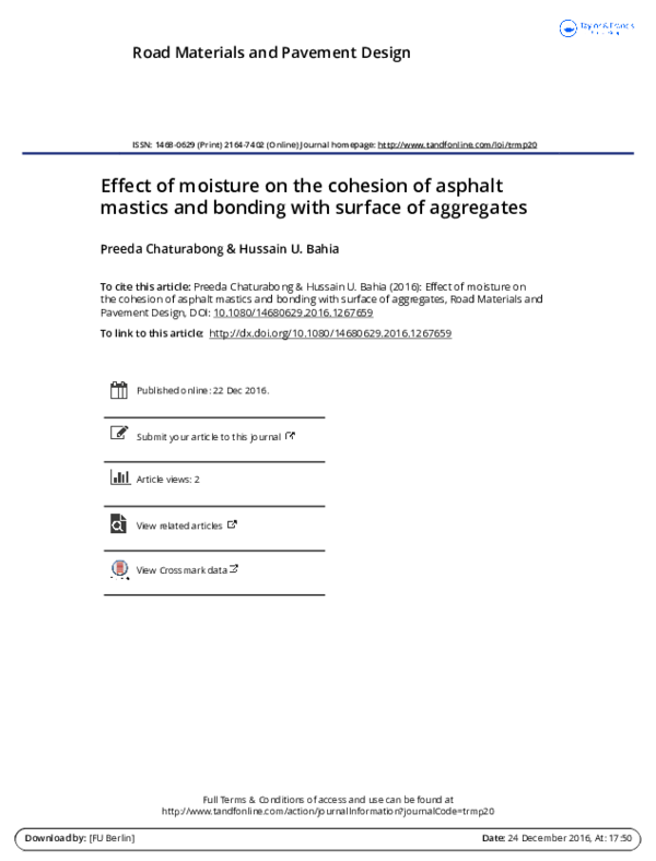 (PDF) Effect of moisture on the cohesion of asphalt mastics and bonding ...