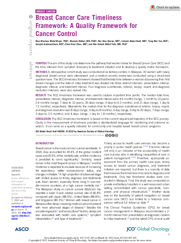 (PDF) Breast Cancer Care Timeliness Framework: A Quality Framework for ...