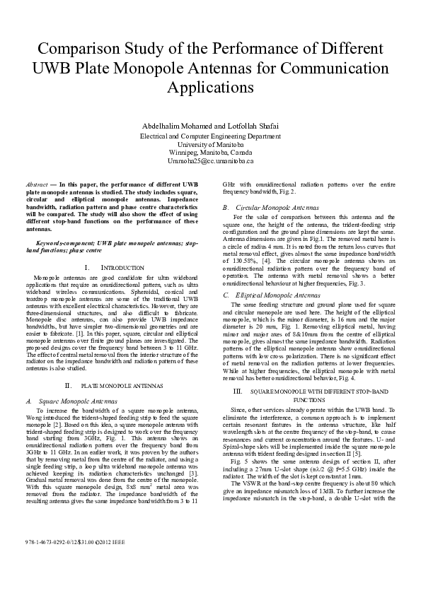 (PDF) Comparison study of the performance of different UWB plate ...