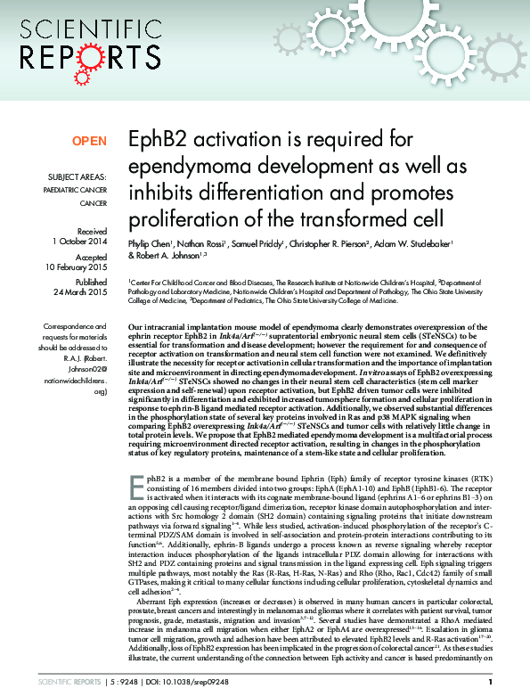 (PDF) EphB2 activation is required for ependymoma development as well ...