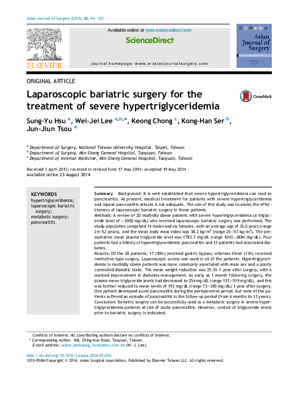 (PDF) Laparoscopic bariatric surgery for the treatment of severe ...