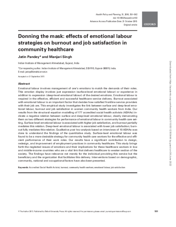 (PDF) Donning the mask: effects of emotional labour strategies on ...