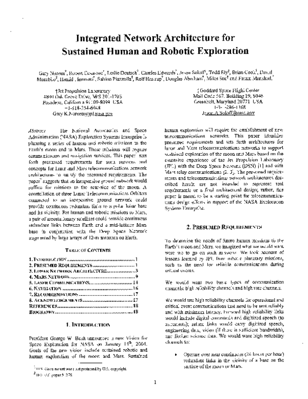 (PDF) Integrated network architecture for sustained human and robotic ...