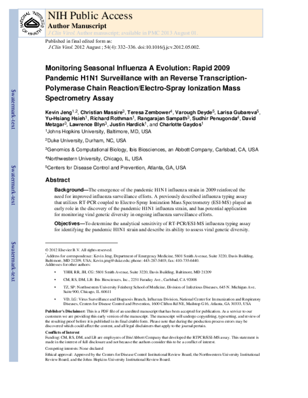 (PDF) Monitoring seasonal influenza A evolution: Rapid 2009 pandemic ...