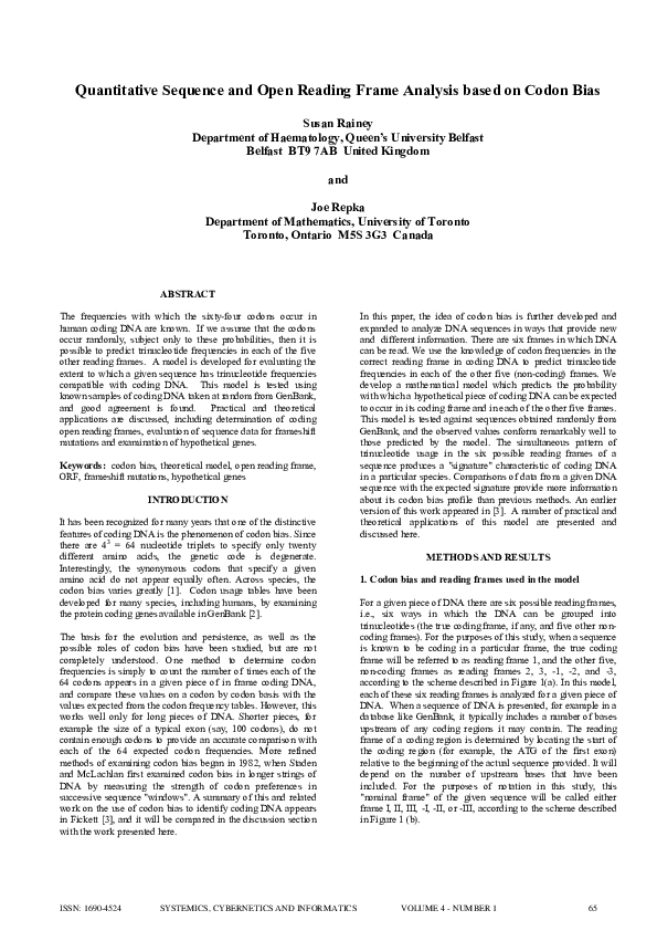 (PDF) Quantitative Sequence and Open Reading Frame Analysis based on ...