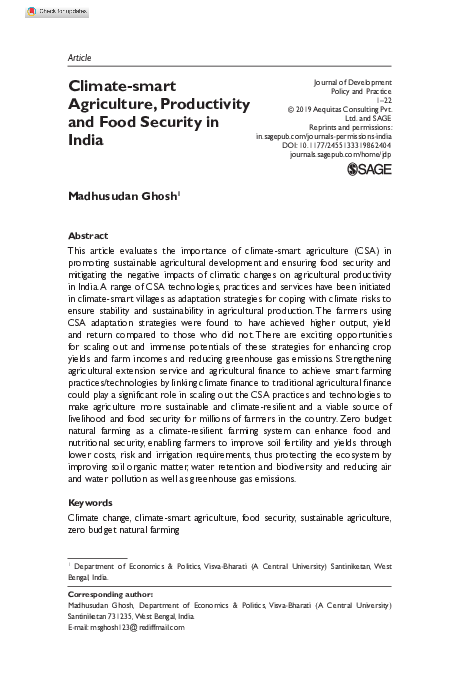 (PDF) Climate-smart Agriculture, Productivity and Food Security in India