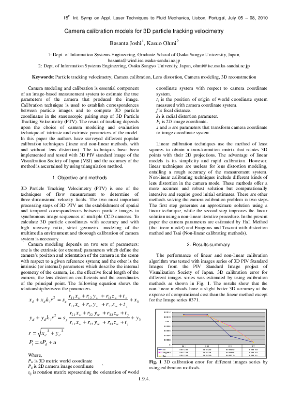(PDF) Camera calibration models for 3D particle tracking velocimetry