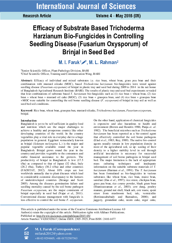 (PDF) Efficacy of Substrate Based Trichoderma Harzianum Bio-fungicides ...