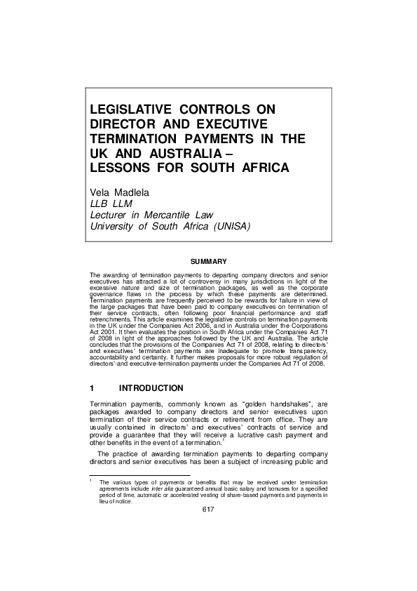 (PDF) Legislative Controls on Director and Executive Termination ...