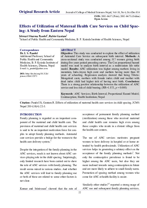(PDF) Effects of Utilization of Maternal Health Care Services on Child ...
