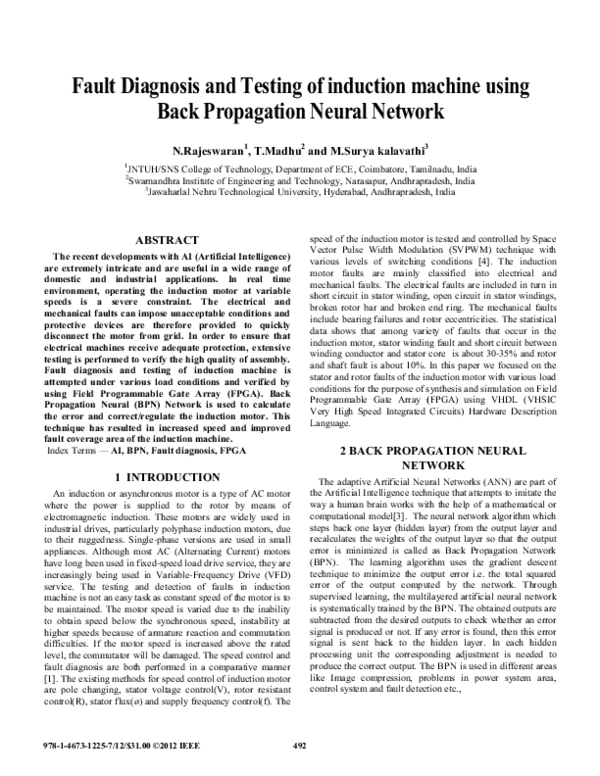 (PDF) Fault diagnosis and testing of induction machine using Back ...