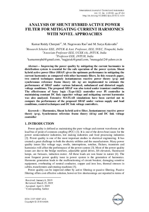 (PDF) Analysis of Shunt Hybrid Active Power Filter for Mitigating ...