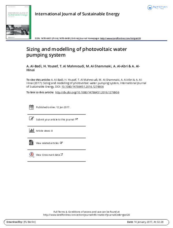 (PDF) Sizing and modelling of photovoltaic water pumping system