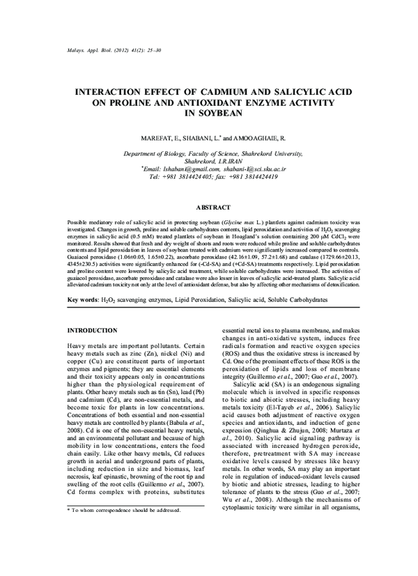 (PDF) Interaction effect of cadmium and salicylic acid on proline and ...