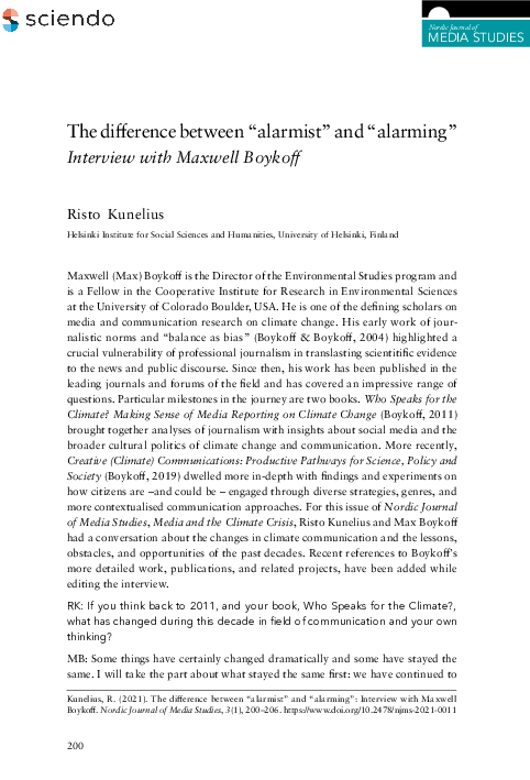 (PDF) The difference between “alarmist” and “alarming”: Interview with ...