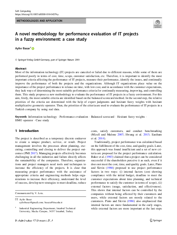 (PDF) A novel methodology for performance evaluation of IT projects in ...