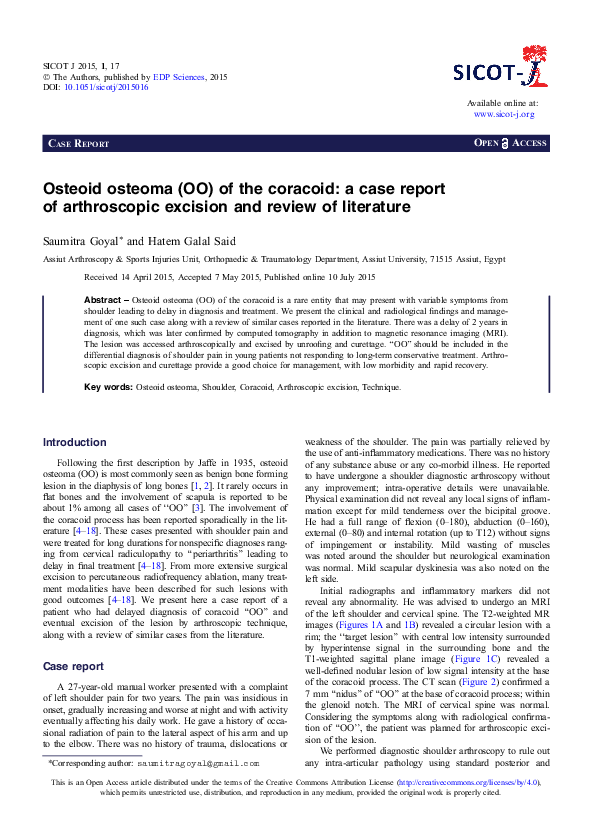 (PDF) Osteoid osteoma (OO) of the coracoid: a case report of ...