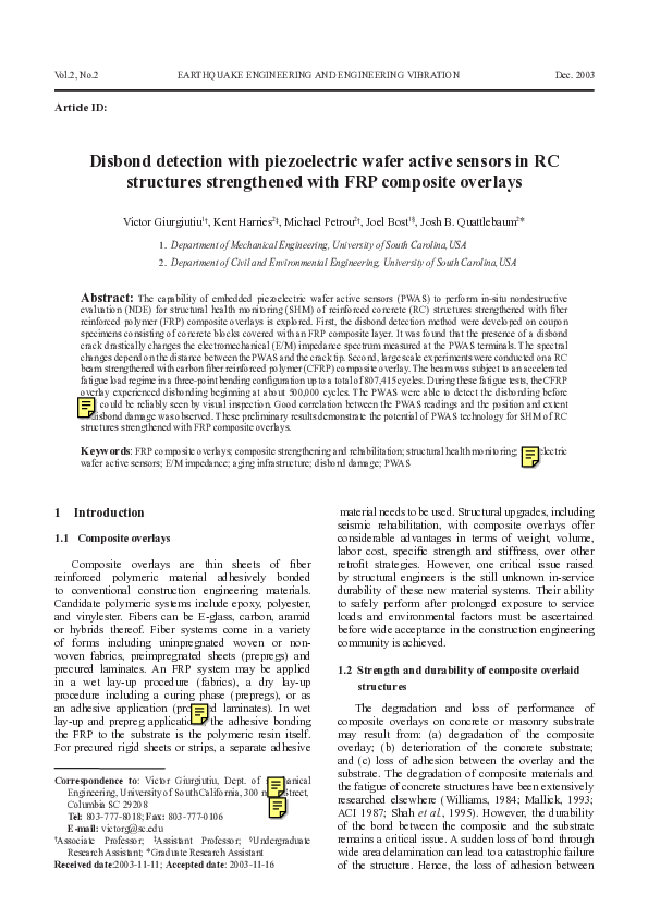 (PDF) Disbond detection with piezoelectric wafer active sensors in RC ...