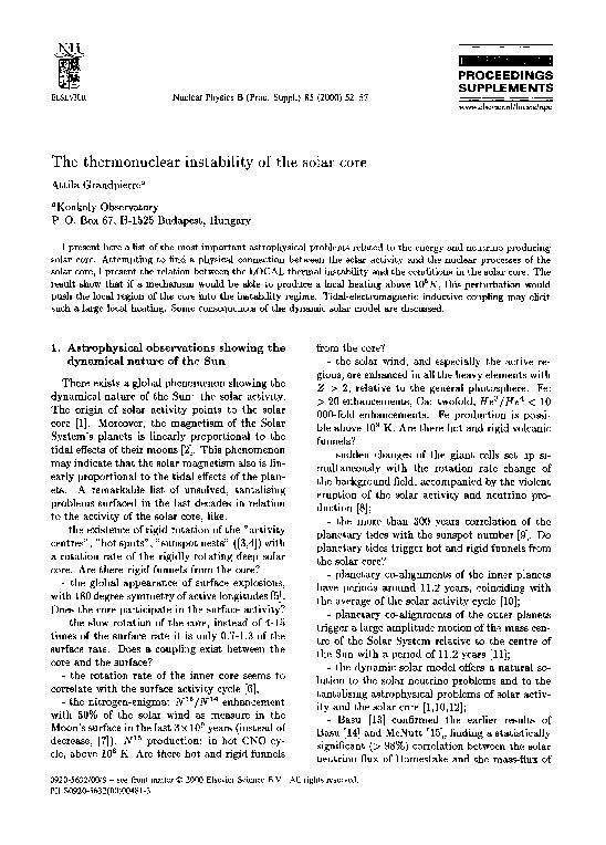 (PDF) The thermonuclear instability of the solar core